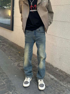 Quần Jeans Nam Ống Thẳng Rộng Phong Cách Mỹ Retro Cleanfit Dệt May Thoải Mái Thường Ngày Quần Jeans Denim Dài Cạp Trung