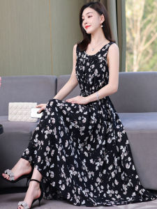 Váy Voan Lụa Cao Cấp Mùa Hè Cỡ Lớn Cho Mẹ Váy Đi Biển Hoa Dài Bay Bổng Váy Chữ a Không Tay Cổ Tròn