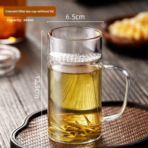 Crescent Style Cup Glass Water Cup High Temperature Resistant Tea Water Separation Strainer Tea Brewing Cup Womens Office with Handle Green-Tea Cup
