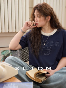 Áo Thun Cotton Thường Ngày Cỡ Lớn XlIDM Dành Cho Nữ Mùa Hè Dáng Rộng Cổ Tròn Tay Ngắn Thêu Ren Màu Tương Phản