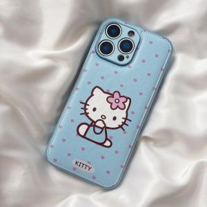 Blue KT Cat Design Leather Phone Case Full Protection for Huawei Mate80 pro Max Nova14 13 Cartoon P50e Honor 500 Womens Style