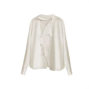 เสื้อเชิ้ตผู้หญิงทรงหลวมสไตล์ฤดูใบไม้ผลิและฤดูใบไม้ร่วง ดีไซน์กลวง ดอกไม้ 3 มิติ ทรงไม่สมมาตร เสื้อผ้าทำงานสุดหรูหรา