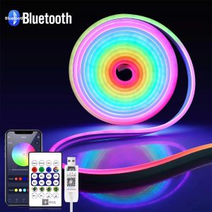 Đèn Dây LED Neon RGB Dẻo Dai Chống Nước Có Điều Khiển Từ Xa Và Ứng Dụng Bluetooth Dùng Trang Trí Tường Băng Đèn WS2812 RGBIC