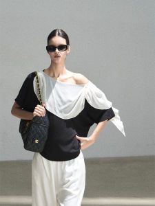 SHAOYEYAN | Off-Shoulder Short Sleeve Faux Two-Piece T-Shirt