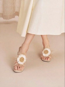 Toomanyshoes | Sunflower Square Toe Chunky Heel Flip Flops