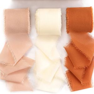 Mix 3 Roll Frayed Chiffon Ribbon for Crafts Silk Chiffon Ribbon for Gift Wrapping Wedding Invitation Bridal Bouquet Decor 15m