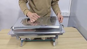 Electric Food Warmer with Visual Cover Set 9L Stainless Steel Chafing Dish Food Warmer Storage Container Food Insulation Cabinet 3 Grids Food Display Cabinet Rectangle Integrated Electric Food Warmer Heater Folding Stand Fuel Holder Tray