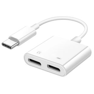 2-in-1 Audio Adapter USB-C to 3.5mm Headphone Jack Headphone/Dual Charging Aux Cable for Mobile Phones
