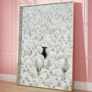 1pc Black Sheep Canvas Poster Art Deco Classic Retro Style Frameless Wall Hanging Decor Print Painted Artwork Home Decor