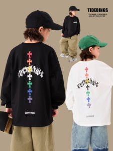 Pure Cotton Long Sleeve T-Shirt for Boys Spring Autumn Casual Loose Fit Breathable round Neck Print Pattern Cool And Trendy