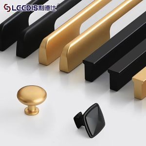 [OKLIFE. SG]Black And Gold Furniture Handle Modern Black Gold Cupboard Drawer Shoe Cabinet Aluminum Alloy Cabinet Handle