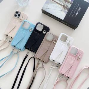 เคสกระเป๋าสตางค์ใส่บัตร iPhone 17 Pro Max Air 16 Pro 15 14 13 12 Pro iPhone 11พร้อมสายคาดที่คล้องนิ่มพาดลำตัวเคสโทรศัพท์มือถือสุดหรูเคส iPhone