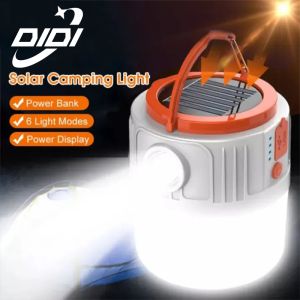 DIDI 200W Solar Camping Light Portable LED Hanging Light Waterproof Rechargeable Light with 5 Modes Display for Hiking Tent Camping