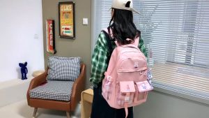 Balo Đi Học Dành Cho Nữ Sinh Cấp 1 Đến Cấp 3 Tặng Kèm Gấu Bống và Sticker vô cùng dễ thương