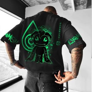 Bandai | Summer New Digimon Adventure T-Shirt Mens and Womens Anime Palmon Printed Y2K Loose Casual Harajuku Versatile Short Sleeve Top