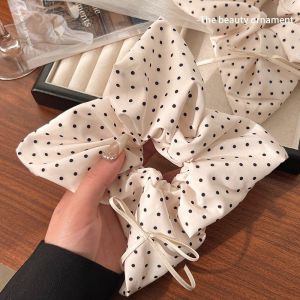 ผ้าพันคอสี่เหลี่ยมลายจุดน่ารัก ริบบิ้นผูกผมทรงลูกปัด ไม่ทำลายผม สายรัดผมแบบมีซิป ริบบิ้นผูกผมแบบมีซิป