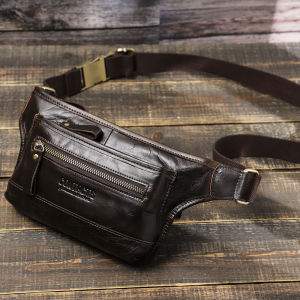 CONTACTS Genuine Leather Men Waist Pack Casual Male Waist Bag Zipper Phone Bags
