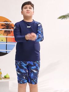 🇲🇾STOCK KL Plus Size Kid (35kg-80kg) (7Yr-16Yr) Plus Size Children Boy Swimsuit Men Long Sleeve Swimwear Beachwear Baju Renang Budak Lelaki
