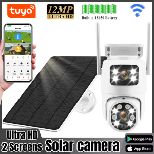 Tuya Solar WiFi Outdoor Waterproof Camera PIR Auto Tracking 12MP Dual Len PTZ Smart Camera Battery Security Network Monitor Cam