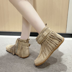 DIANCHA | Fringe Design Retro Short Ankle Boots Flat Lace-up