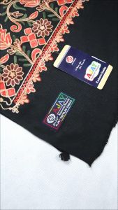 Sorban AJAY Kashmiri 18003 Putih Hitam Full Motif Sulam Timbul