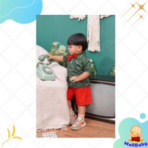 BabyBeb Setelan Kemeja Natal Anak Bayi Laki Laki Celana Dasi Christmas Theme Xmas 6 - 15 Bulan