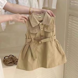 Denim Dress for Kids Girl 2024 Summer New Korean Style Sweet&Cool Girls Skirt Fashion Design Sense Overalls Vest Skirt