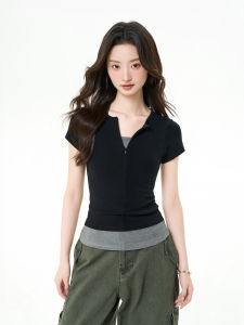 iiiamx | Áo Thun Cổ Trụ Rút Dây T-shirt 2 Mảnh