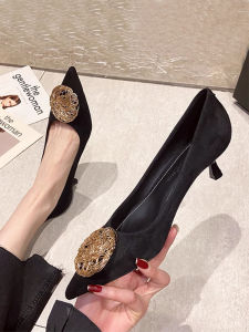 Low-Heel Red Pointed-Toe Fashion Single Shoes Womens Mid-Heel Cat Heel French Style Spring Autumn New Arrival High-Heels