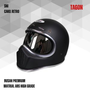 Helm retro cakil sni warna hitam doff inner chrome busah premium matrial abs