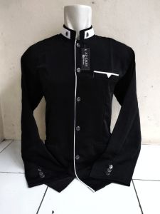 Baju Koko Jasko  Dewasa Baju Pria Muslim Semi Jas Polosan Warna Biru Lis Putih