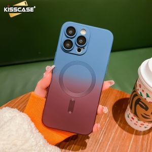 【With Lens Film】KISSCASE Luxury Magsafe Wireless Charge Matte Case For iPhone14 Pro Max 14 Plus 13 12 11 Soft TPU Gradient Color Back Cover