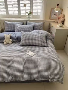 4PCS Bed Sheet + Duvet Cover + Pillowcases Set Soft Comfortable Washable Bedding For Single/Double/King Bed All Seasons