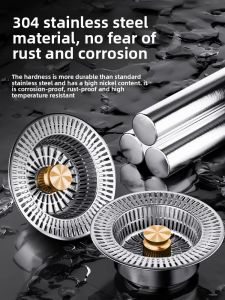 MONLEYTA | Stainless Steel Kitchen Sink Filter Mesh Universal Press Type Drain Strainer Vegetable Washing Basin Water Leakage Plug