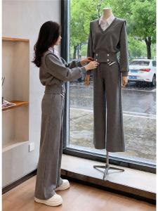 LIANGYILAILIN | Slimming Two-Piece Outfit with Hoodie and High-Waist Straight Leg Pants