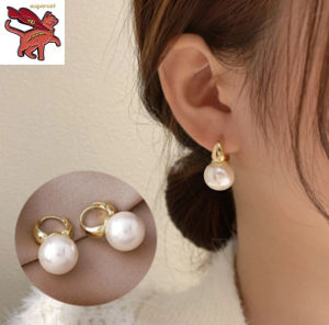 18k saudi gold pawnable pearl earrings high quality geometric stud earrings French ins vintage temperament fashion jewelry women