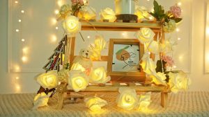 PE Rose Lights 1.5m-6m10-40pcs LED Flower String Lights Battery Powered Steady Mode Valentines Day Mothers Day Decoration Festive Lights Indoor Bedroom Wedding Gift Decoration (Warm White & Pink)