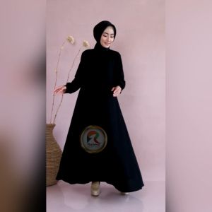 Raisma - Khairunnisa Gamis Hitam Polos Busui Wudhu Friendly Super Jetblck