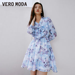 Vero Moda | Printed Waisted Bow Short Dress 3/4 Sleeve