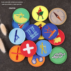Computer Embroidery Scout Patches Round Cartoon Edge Sewing Badge for Uniform Clothing DIY Craft Accessories