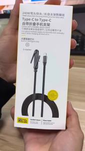 240W Fast Charging Data Cable 2-IN-1 Type-C Cable Foldable Mobile Phone Holder Multifunction Phone Charge Bracket Dual PD cable
