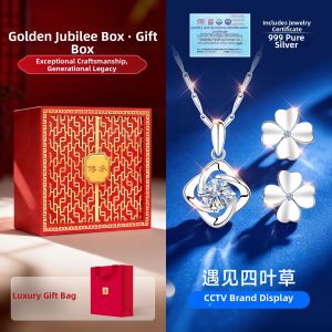 East Beauty | Four Leaf Clover Moissanite Silver Necklace Earrings Set 999 Pure Silver Women Jewelry Birthday Gift