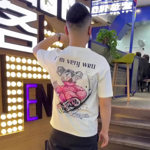 Áo Thun Cotton Skate Bear Mùa Hè Mới in Họa Tiết Thời Trang Thường Ngày Tay Ngắn Cotton Phong Cách Thường Ngày Mùa Hè
