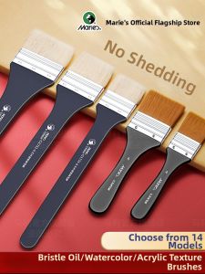 Marie’s | Large Size Long Handle Hog Bristle and Nylon Flat Paint Brush Set for Wall Painting