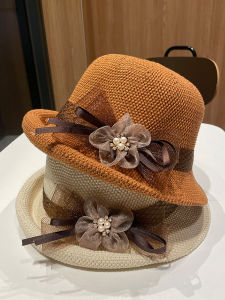 หมวกทรงกลมสไตล์ย้อนยุคแบบสวมสำหรับผู้หญิง หมวกปีกโค้งชายหาดฤดูร้อน หมวกปาร์ตี้แบบสวมที่ระบายอากาศได้ดีและป้องกันแสงแดด