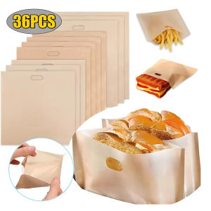 ถุงขนมปังสำหรับเครื่องปิ้งขนมปังแบบนำกลับมาใช้ใหม่ได้36ชิ้นถุงแซนด์วิชเครื่องทำความร้อนสำหรับไมโครเวฟขนมปังปิ้งเครื่องมือทำขนมอบที่เก็บเครื่องครัวกล่องใส่ขนม