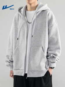 เสื้อสเวตเตอร์มีฮู้ดแขนยาวผู้ชาย Warrior Pure Color เสื้อคลุมกันหนาวสไตล์อเมริกันสำหรับวัยรุ่นฤดูใบไม้ร่วง 2025 แจ็คเก็ตผ้าผสมคอตตอนโพลีเอสเตอร์