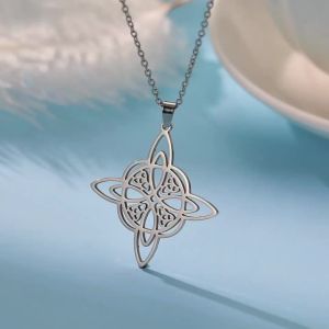 Stainless Steel Witchcraft Witch Knot Geometry Long Chain Necklace for Women Viking Pendant Chain Necklace Jewelry Gifts