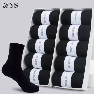 HSS 5/10 Pairs Mens Cotton Blend Socks Black Business Men Socks Soft Breathable Summer Winter for Male Socks Plus Size (6.5-14)