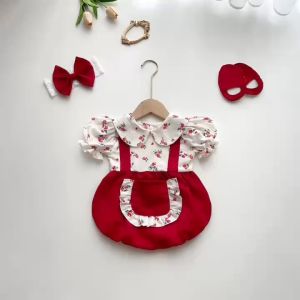 (3-12kg) Body Túi Đỏ Cổ Sen NHÍM XÙ KIDS Cho Bé Gái Sơ Sinh Đầy Tháng Chất Lụa Ướt Phối Đũi Cara B098